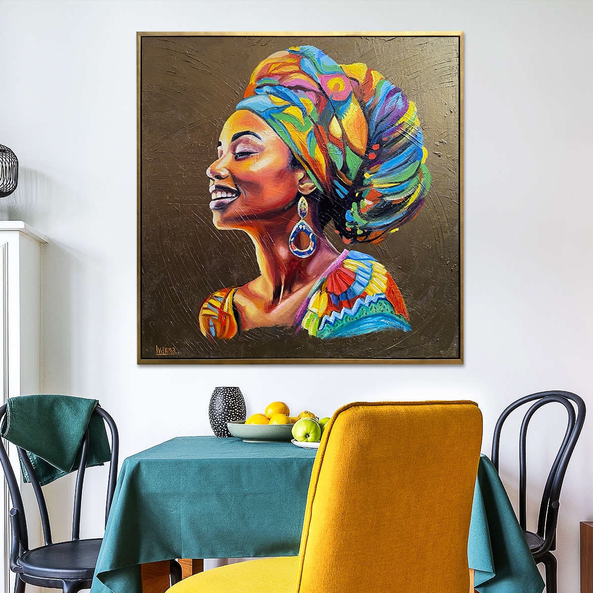 African American Oil Painting Original African Lady Painting Black Girl Artwork Gold Modern Woman Wall Art African Canvas Paintings for Sale