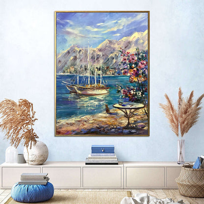 Amalfi Coast Italy Oil Painting Original Italian Painting Large Italy Scene Wall Art Boat Painting Italy Coast Art Positano Coast Painting