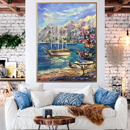 Amalfi Coast Italy Oil Painting Original Italian Painting Large Italy Scene Wall Art Boat Painting Italy Coast Art Positano Coast Painting