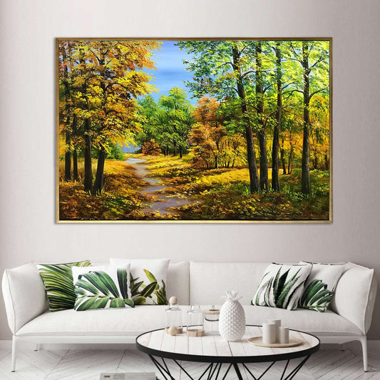 Forest Painting Original Framed Landscape Painting Autumn Wall Art Trees Paintings on Canvas Colorful Autumn Forest Artwork Nature Painting