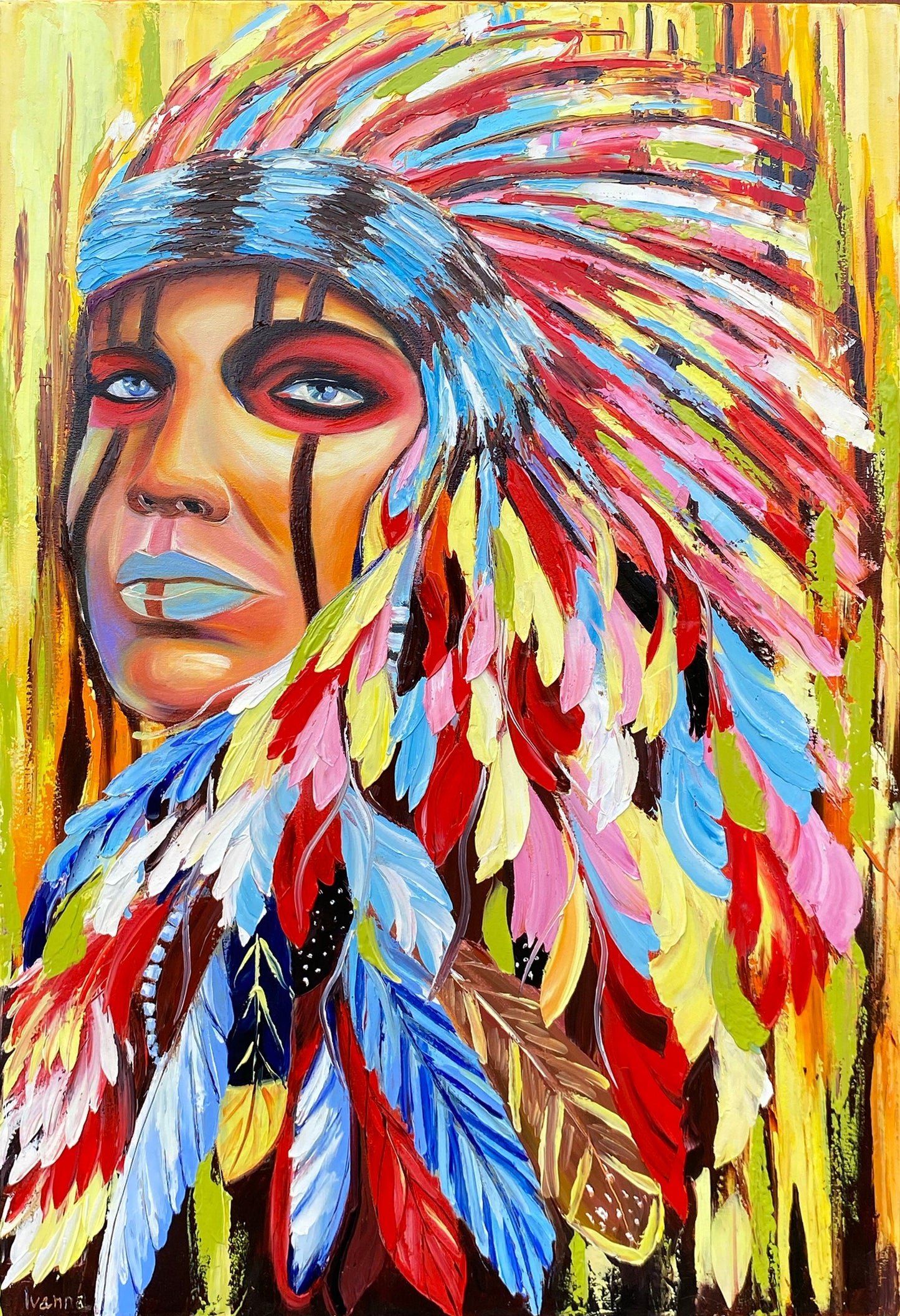 American Indian Painting on Canvas Indigenous Paintings Native American Wall Art Indigenous Art Native American Woman Indian Art for Sale