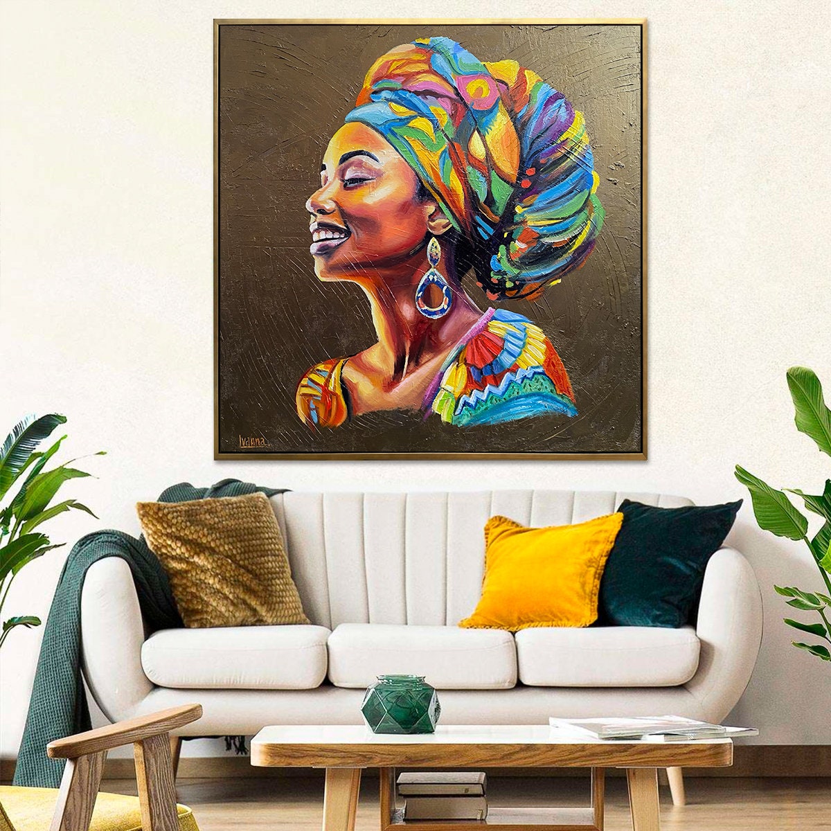 African American Oil Painting Original African Lady Painting Black Girl Artwork Gold Modern Woman Wall Art African Canvas Paintings for Sale