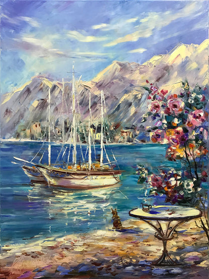 Amalfi Coast Italy Oil Painting Original Italian Painting Large Italy Scene Wall Art Boat Painting Italy Coast Art Positano Coast Painting