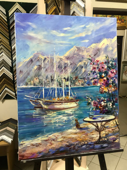 Amalfi Coast Italy Oil Painting Original Italian Painting Large Italy Scene Wall Art Boat Painting Italy Coast Art Positano Coast Painting