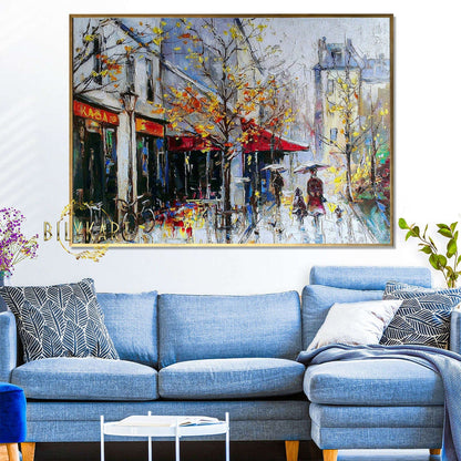 Abstract Cityscape Oil Painting Original European Street Scene Art Vibrant Cityscape Painting Europe Rainy City Street Art European Gifts