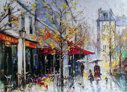 Abstract Cityscape Oil Painting Original European Street Scene Art Vibrant Cityscape Painting Europe Rainy City Street Art European Gifts