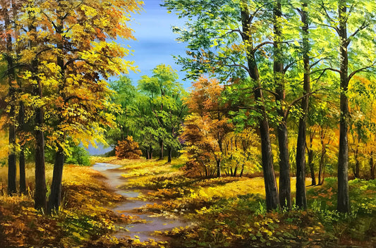 Forest Painting Original Framed Landscape Painting Autumn Wall Art Trees Paintings on Canvas Colorful Autumn Forest Artwork Nature Painting
