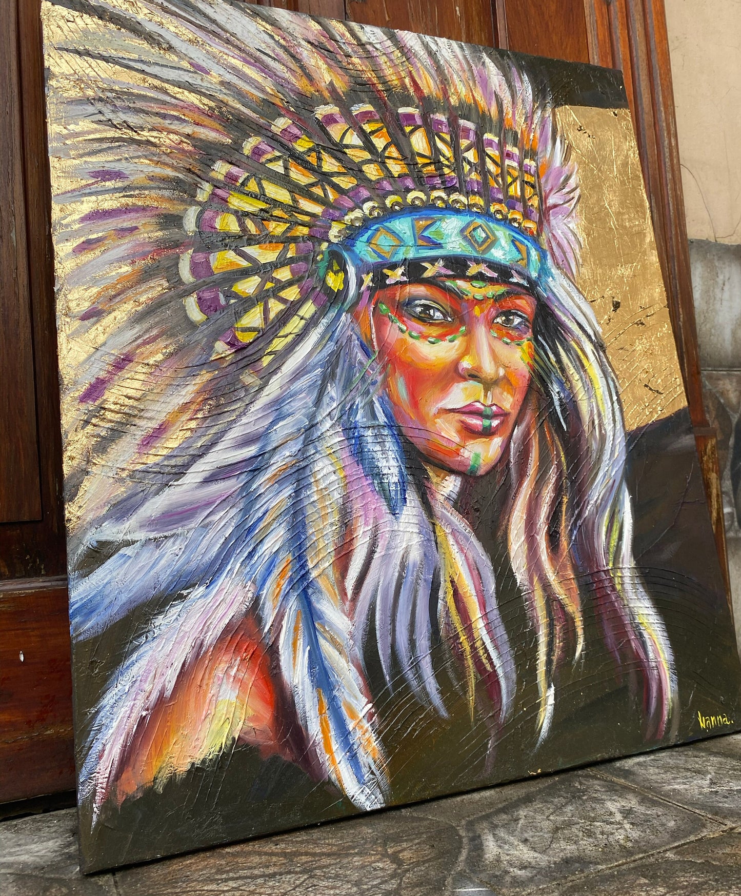 Indigenous Woman Oil Painting Original Native American Art Indigenous Art Work Native American Indian Woman Canvas Painting