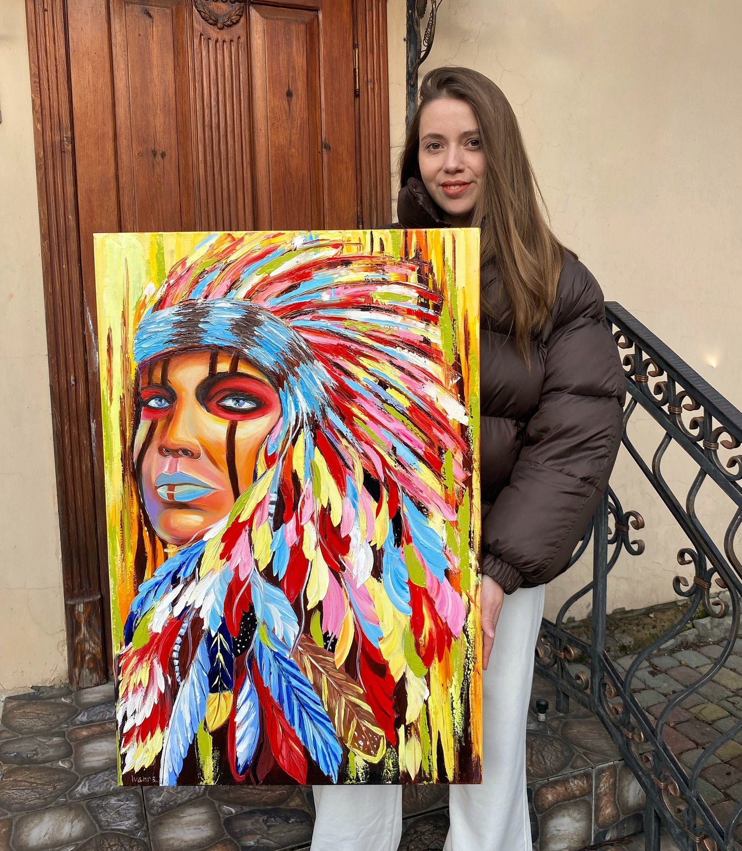 American Indian Painting on Canvas Indigenous Paintings Native American Wall Art Indigenous Art Native American Woman Indian Art for Sale