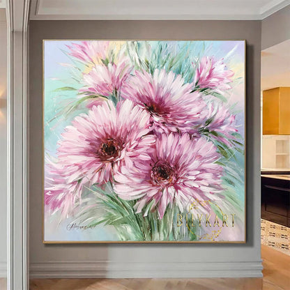 Gerbera Daisy Painting Original Pink Flower Art Textured Flower Oil Painting Daisy Artwork Large Abstract Flower Painting on Canvas