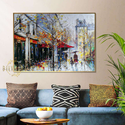 Abstract Cityscape Oil Painting Original European Street Scene Art Vibrant Cityscape Painting Europe Rainy City Street Art European Gifts