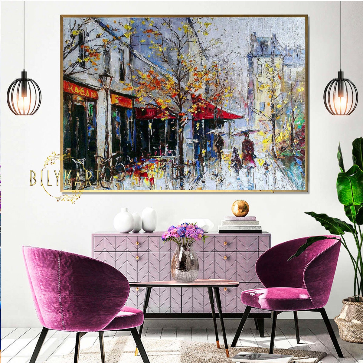 Abstract Cityscape Oil Painting Original European Street Scene Art Vibrant Cityscape Painting Europe Rainy City Street Art European Gifts