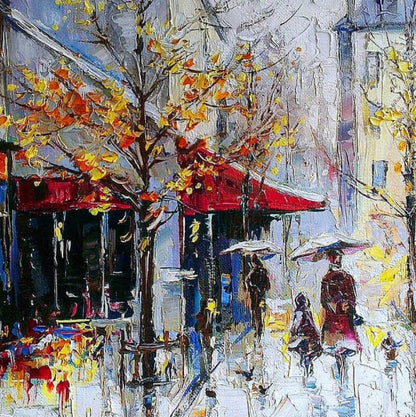 Abstract Cityscape Oil Painting Original European Street Scene Art Vibrant Cityscape Painting Europe Rainy City Street Art European Gifts