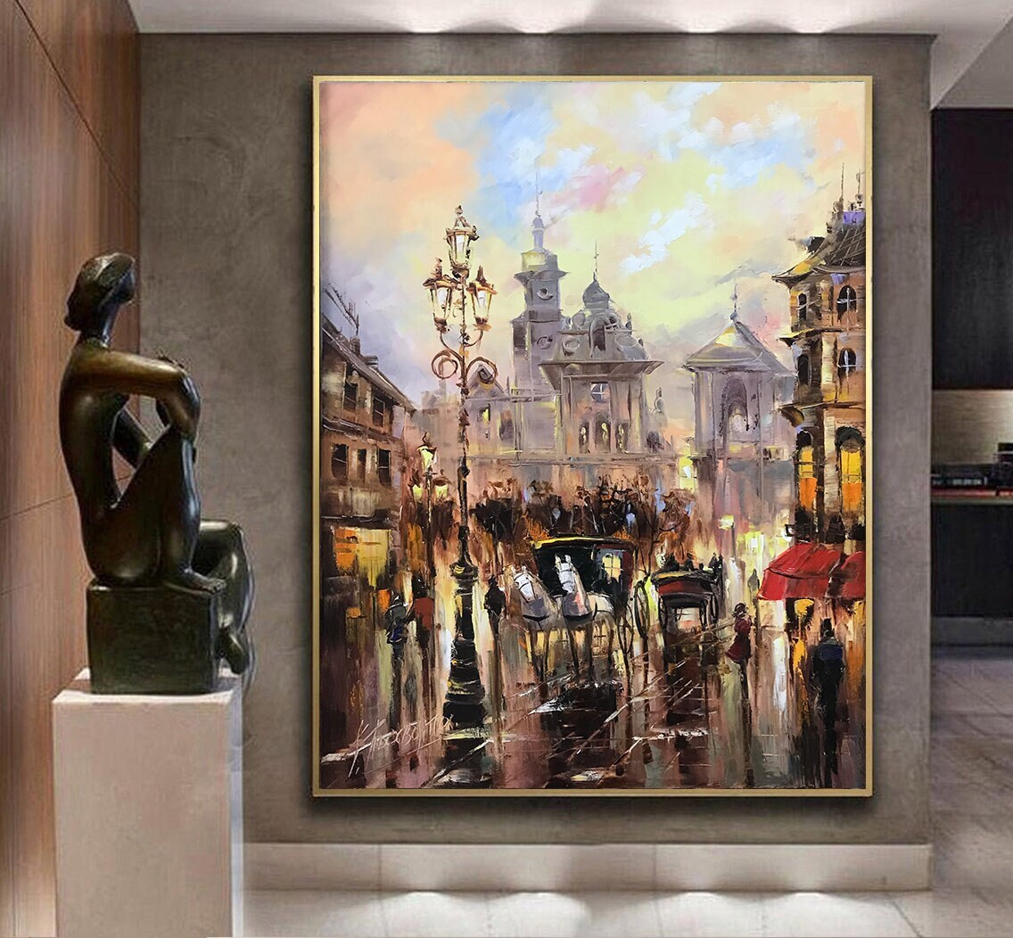 Prague Oil Painting Original Prague Wall Art Old Town Painting on Canvas Impressionist Street Scene Painting European City Street Art