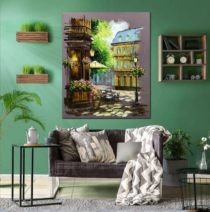 Paris Street Painting on Canvas French Cafe Oil Painting Original City Scape Wall Art European Landscape Oil Painting Paris Cafe Artwork