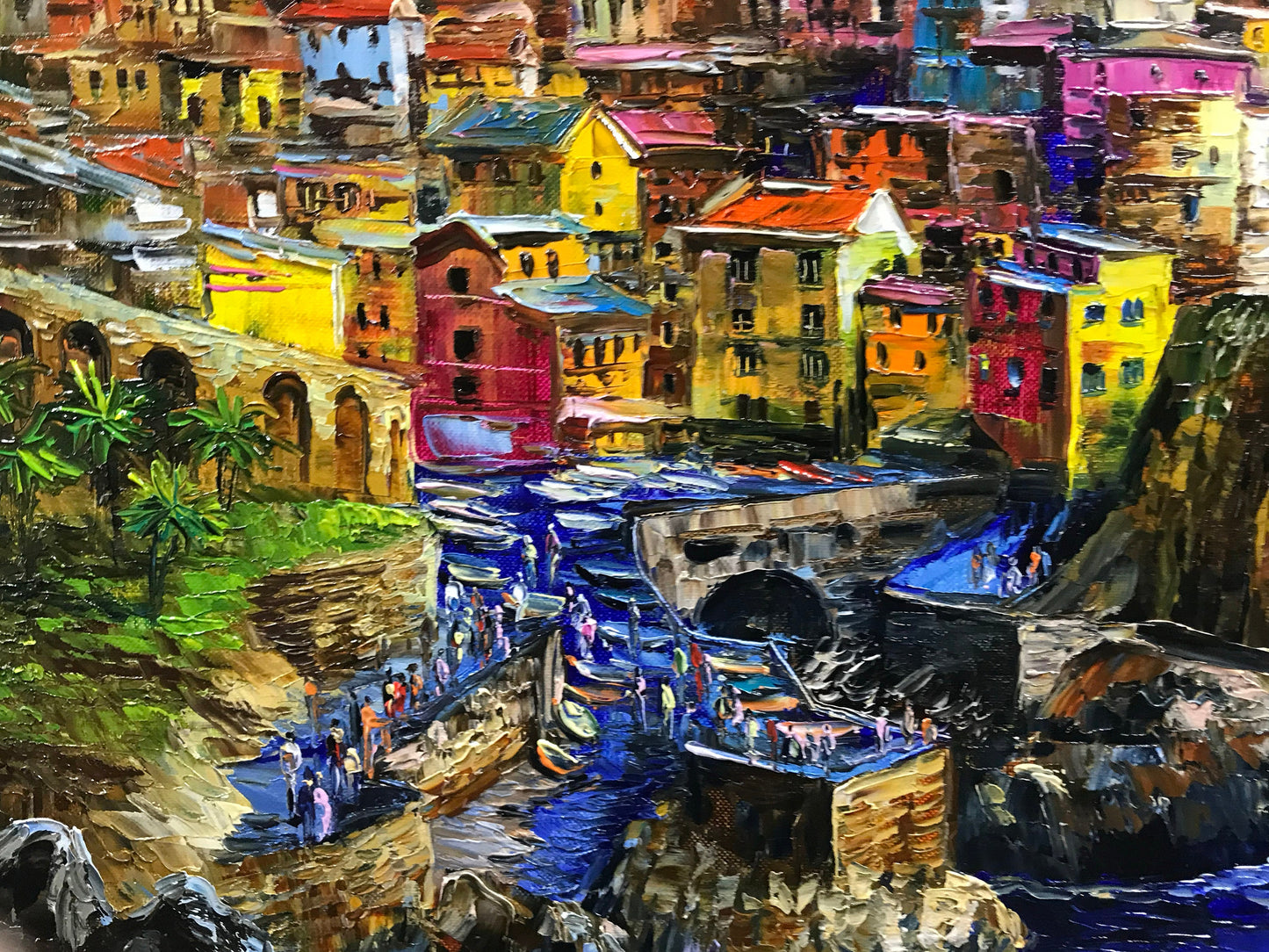 Manarola Painting Original Cinque Terre Painting on Canvas Italian Landscape Wall Art Textured Artwork Impasto Italy Village Painting