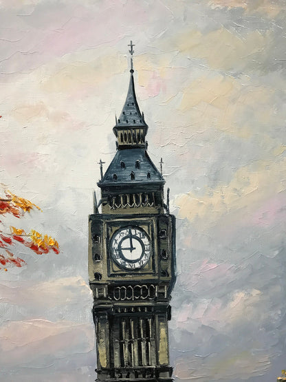 London Street Painting on Canvas London Scene Canvas Wall Art City Street View painting Big Ben Art London Bus Oil Painting Original Artwork