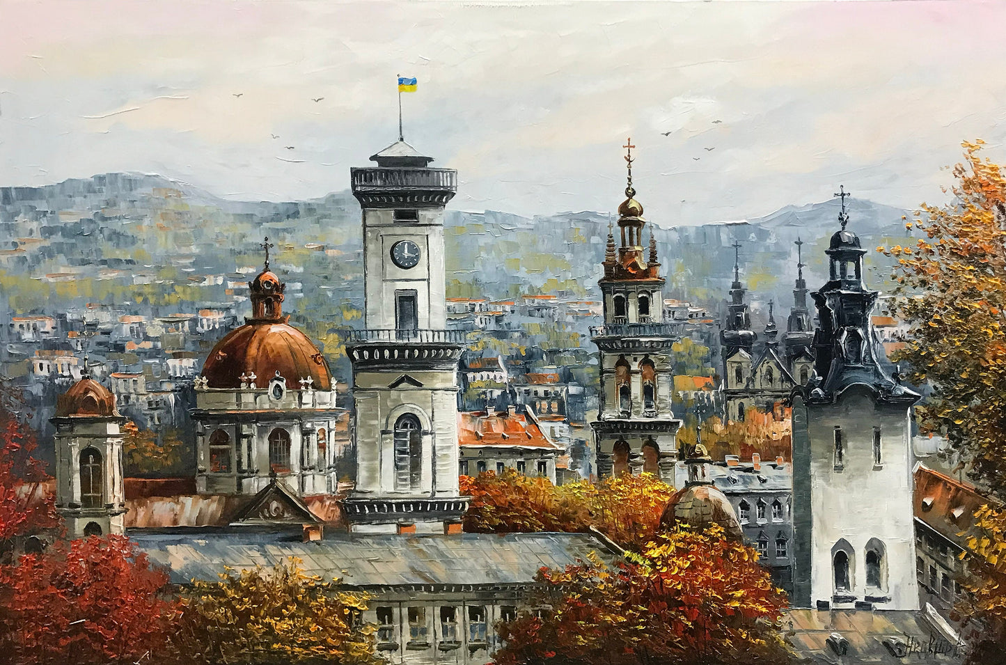 Buildings Paintings on Canvas Prague Wall Art Prague Painting Original Architecture Painting Europe Artwork Autumn City Painting Town Art