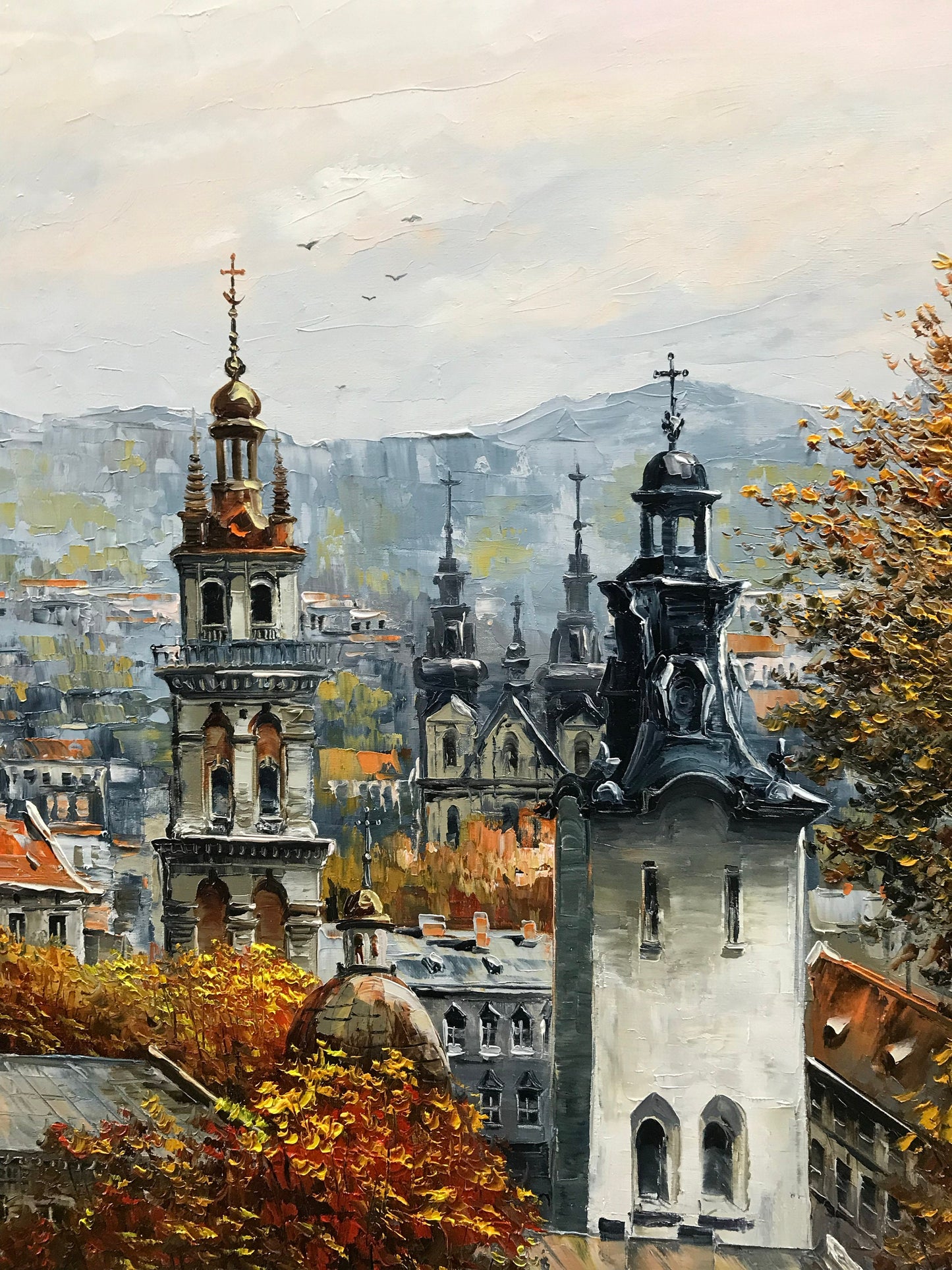 Buildings Paintings on Canvas Prague Wall Art Prague Painting Original Architecture Painting Europe Artwork Autumn City Painting Town Art