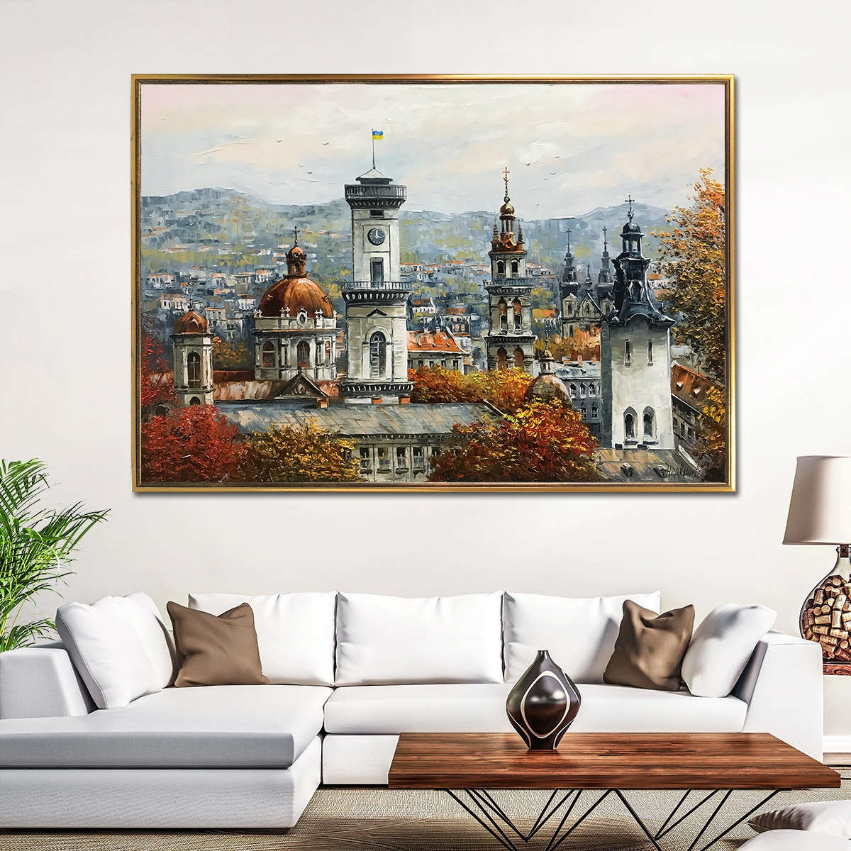 Buildings Paintings on Canvas Prague Wall Art Prague Painting Original Architecture Painting Europe Artwork Autumn City Painting Town Art