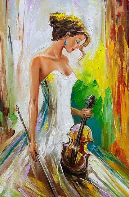 Woman with Violin Oil Painting Original Abstract Girl Canvas Art Gift for Violinist Music Decor For Wall Instrument Art Musician Posters