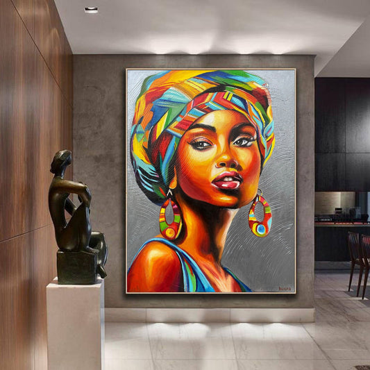 Black Woman Painting on Canvas Modern African American Art Colorful Woman Oil Painting Abstract African American Girl Wall Art Face Artwork