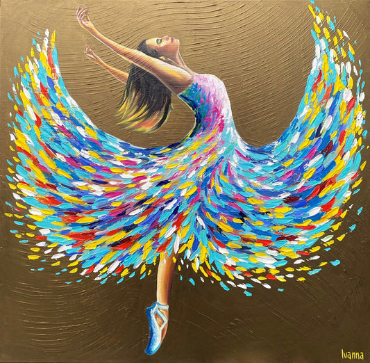 Dancing Woman Painting on Canvas Dancing Girl Art Ballet Oil Painting Original Female Dancer in Blue Dress Art Ballerina Painting Abstract