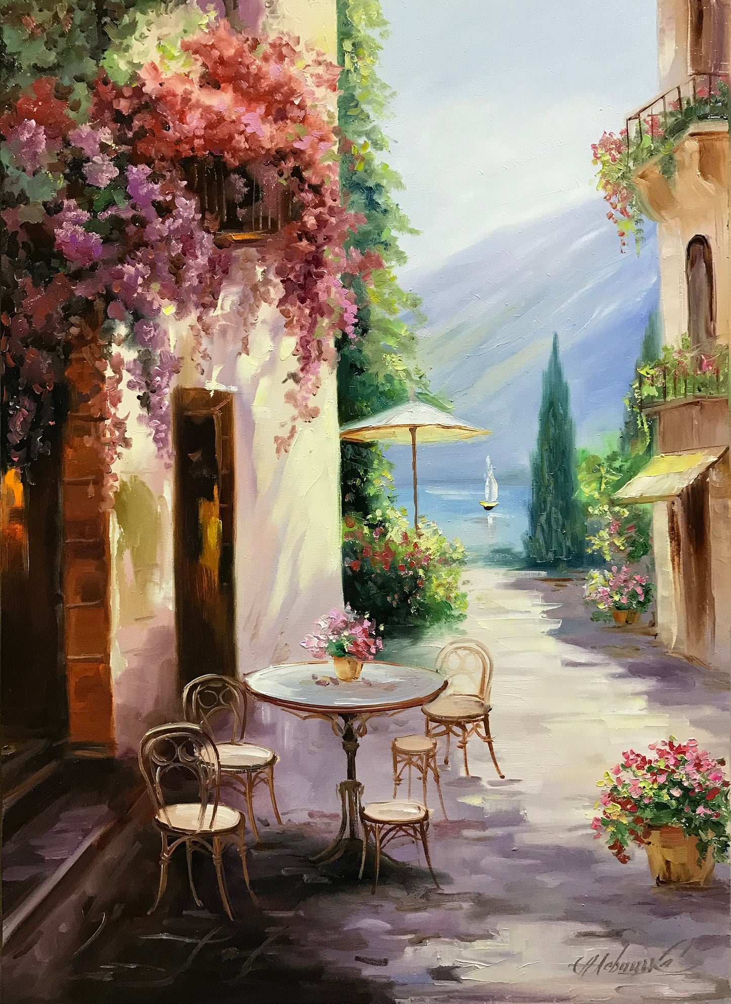 Amalfi Coast Italy Oil Painting Original Positano Coast Painting on Canvas Italy Wall Art Italian Cafe Oil Painting Italian Coast Artwork