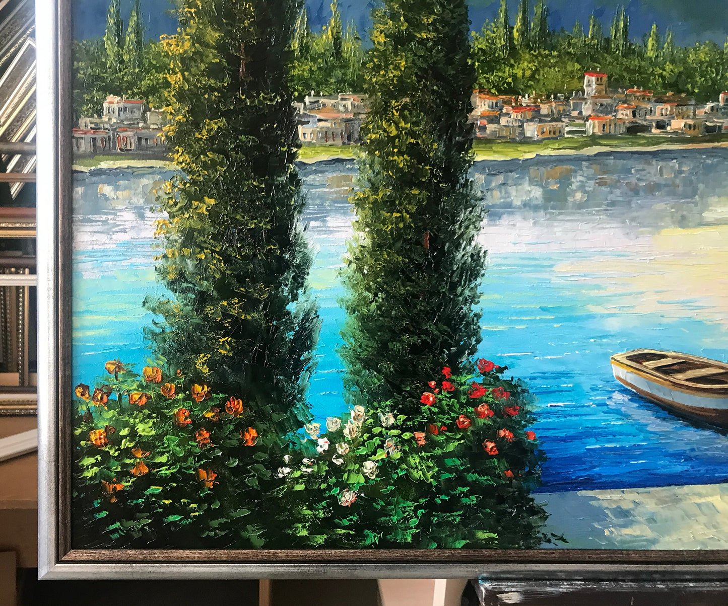 Lake Como Italy Oil Painting Original Famous Bellagio Italy Painting Varenna Wall Art Lago Di Como Italy Paintings