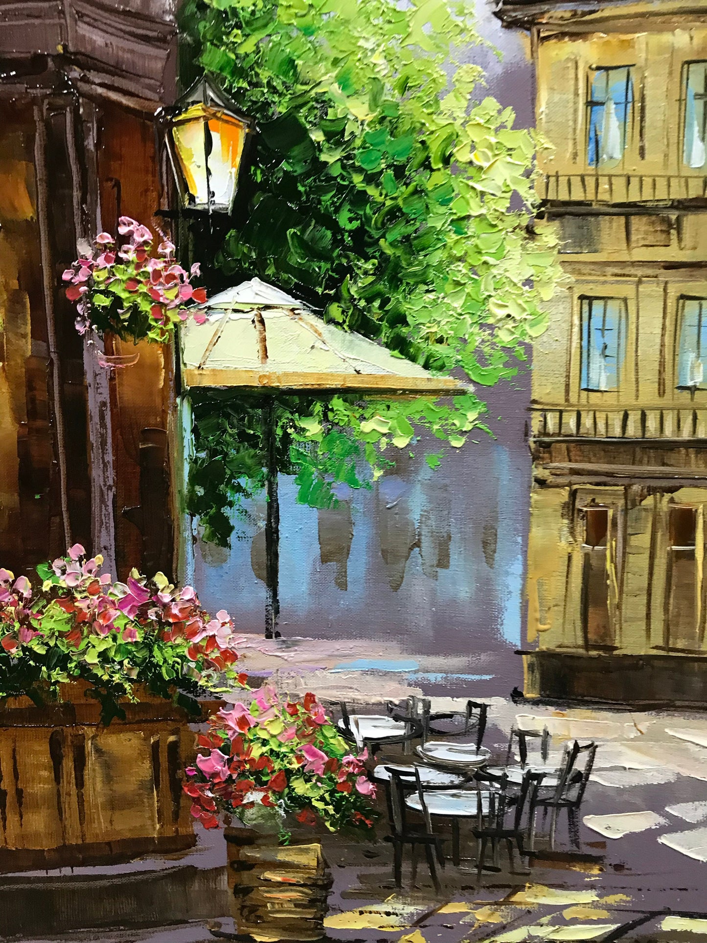 Paris Street Painting on Canvas French Cafe Oil Painting Original City Scape Wall Art European Landscape Oil Painting Paris Cafe Artwork