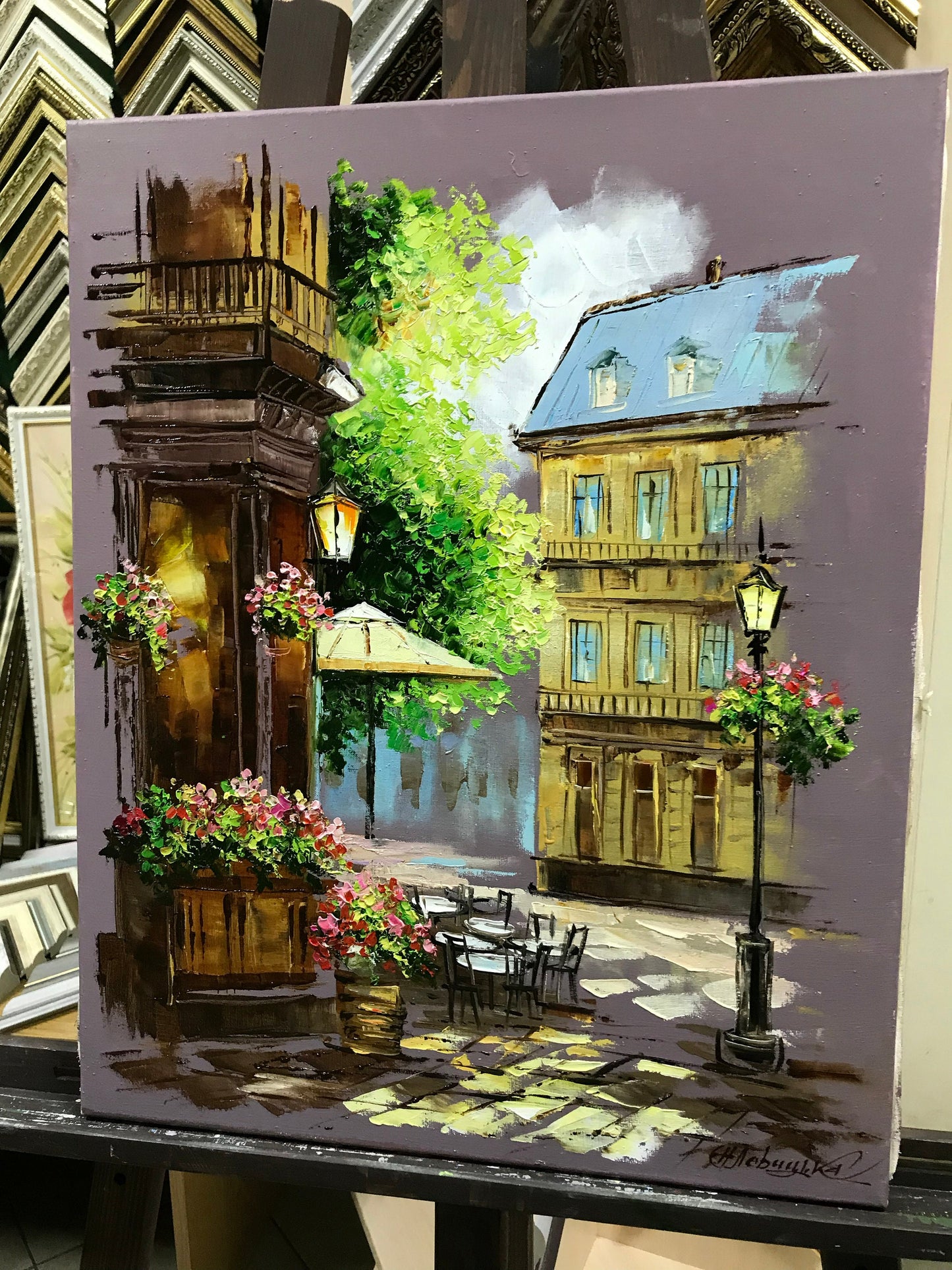 Paris Street Painting on Canvas French Cafe Oil Painting Original City Scape Wall Art European Landscape Oil Painting Paris Cafe Artwork