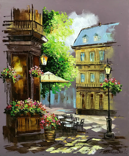 Romantic Paris Street Painting Original Impressionist Café Scene Oil on Canvas