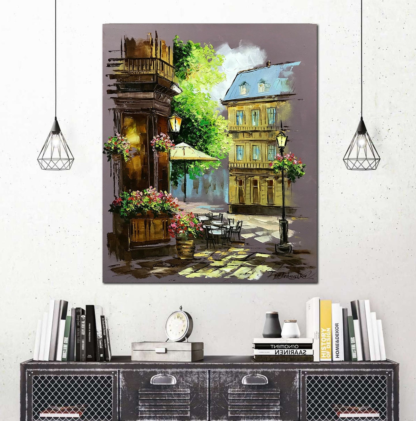 Paris Street Painting on Canvas French Cafe Oil Painting Original City Scape Wall Art European Landscape Oil Painting Paris Cafe Artwork