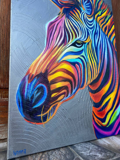 Original Zebra Oil Painting on Canvas Safari Art Animal Oil Painting Zebra Artwork Colorful Animal Wall Art Ready To Ship Zebra Painting