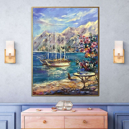 Amalfi Coast Italy Oil Painting Original Italian Painting Large Italy Scene Wall Art Boat Painting Italy Coast Art Positano Coast Painting