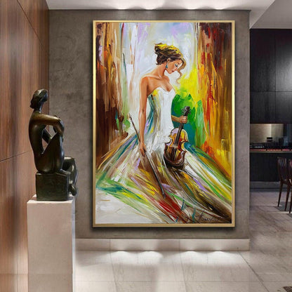 Woman with Violin Oil Painting Original Abstract Girl Canvas Art Gift for Violinist Music Decor For Wall Instrument Art Musician Posters