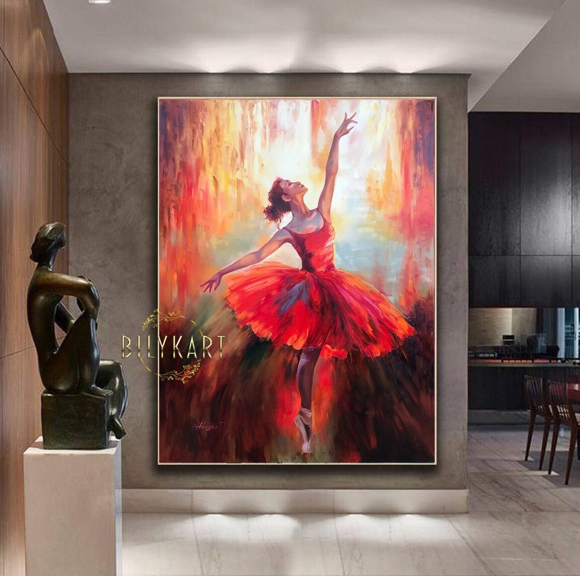 Custom Ballerina Oil Painting Original Commission Painting Ballerina Vertical Wall Art Fine Art Painting Red Wall Art Ballerina Room Decor