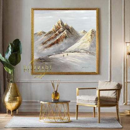 Rocky Mountains Painting Canvas Ski Painting Mountain Ski Art Snowy Mountain Scene Oil Painting Original Modern Mountain Landscape Painting