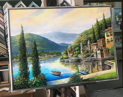 Lake Como Italy Oil Painting Original Famous Bellagio Italy Painting Varenna Wall Art Lago Di Como Italy Paintings