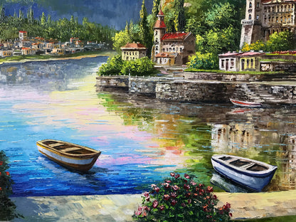 Lake Como Italy Oil Painting Original Famous Bellagio Italy Painting Varenna Wall Art Lago Di Como Italy Paintings