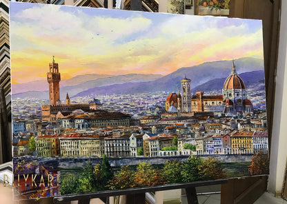 Florence Painting on Canvas Florence Italy Wall Art Italian Landscape Oil Painting Original Florence Artwork for Sale Florence Italy Gifts