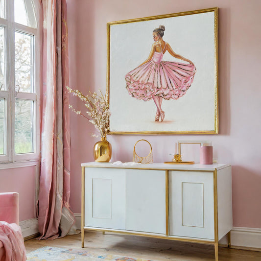 Pink and Gold Ballerina Painting Theme Nursery Ballet Painting Ballet Room Decor Pink Décor Dancing Ballerina Framed Art Painting Gift Girls