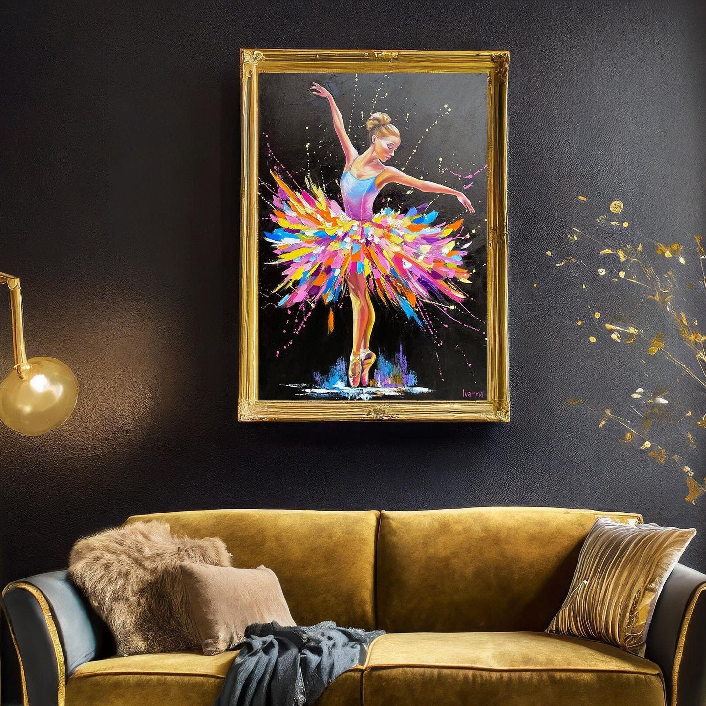 Abstract Ballet Dancer Painting on Canvas Black Ballerina Wall Decor Dancing Girl Art Ballet Art Modern Ballerina Oil Painting for Sale