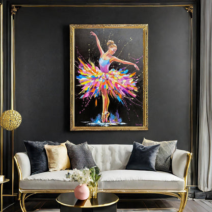 Abstract Ballet Dancer Painting on Canvas Black Ballerina Wall Decor Dancing Girl Art Ballet Art Modern Ballerina Oil Painting for Sale