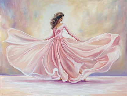 Dancing Woman Painting on Canvas Pink Ballerina Wall Art Elegant Lady in Pink Dress Painting Modern Ballerina Art Dancer Oil Painting