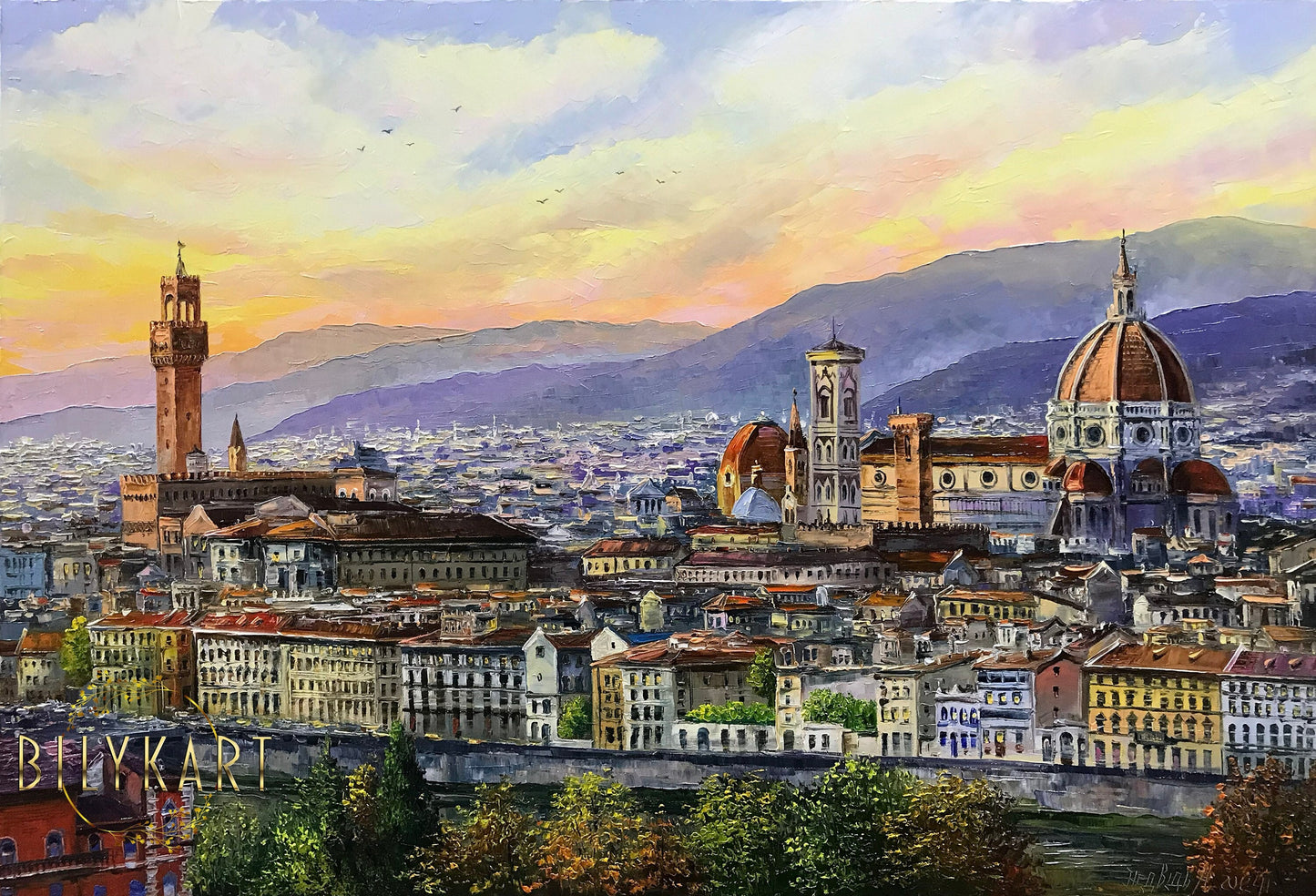 Florence Painting on Canvas Florence Italy Wall Art Italian Landscape Oil Painting Original Florence Artwork for Sale Florence Italy Gifts