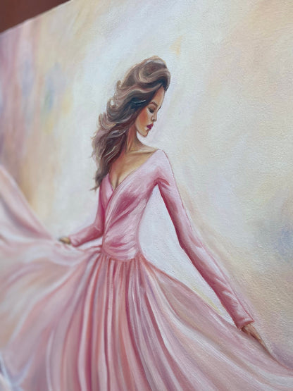 Dancing Woman Painting on Canvas Pink Ballerina Wall Art Elegant Lady in Pink Dress Painting Modern Ballerina Art Dancer Oil Painting