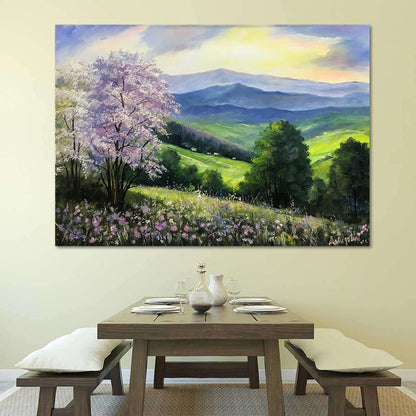 Blue Ridge Mountains Painting on Canvas Smoky Mountains Art Blue Ridge Mountains Wall Art Wildflowers and Mountain Oil Painting Original Art