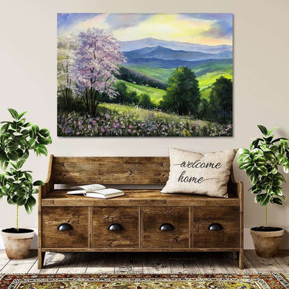 Blue Ridge Mountains Painting on Canvas Smoky Mountains Art Blue Ridge Mountains Wall Art Wildflowers and Mountain Oil Painting Original Art