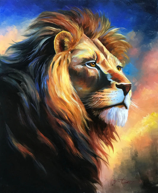 Colorful Lion Head Oil Painting Original Lion Wall Decor African Safari Art Majestic Lion Bible Wall Art Abstract Lion Canvas Painting